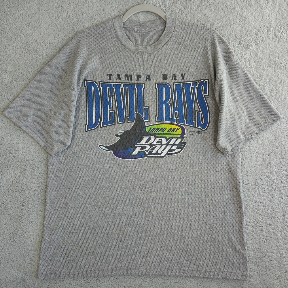 Vintage Tampa Bay Devil Rays Shirt Men L Gray Waffle Hank Aaron Original MLB '99